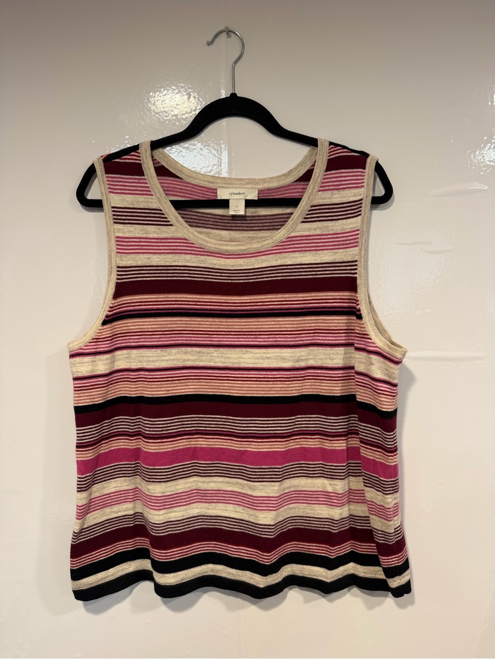 Cj Banks Pink & Cream Striped Knit Tank Top
